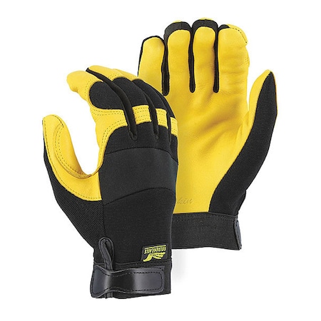 Leather Gloves, Deer Skin Leather Palm, L, Black/Gold MPN:2150/10