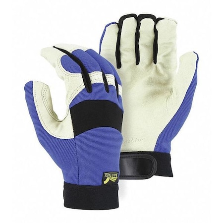Mechanics Gloves, Grain Pigskin Leather Palm, M, Blue/White MPN:2152/9
