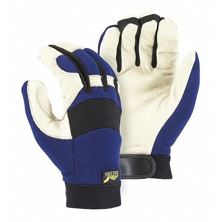 Mechanics Gloves, Grain Pigskin Leather Palm, XL, Beige/Blue MPN:2152T/11