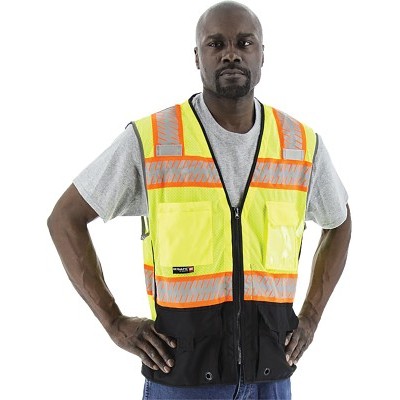 Vest Refl Pipe Blk Btm Zip Hvylw Cl 2 L MPN:75-3239/L
