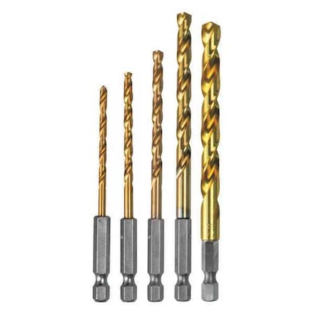 5 Pc. Titanium Coated Drill Bit Set, 1/4