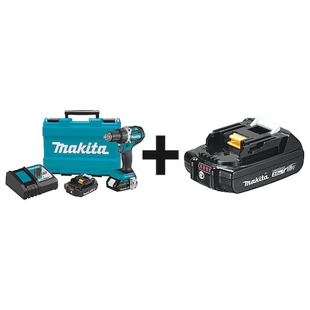 Cordless Drill Kit, 2, 000 RPM, 18V DC, Includes Additional Batteries (2 Ah) MPN:XFD12R + BL1820B