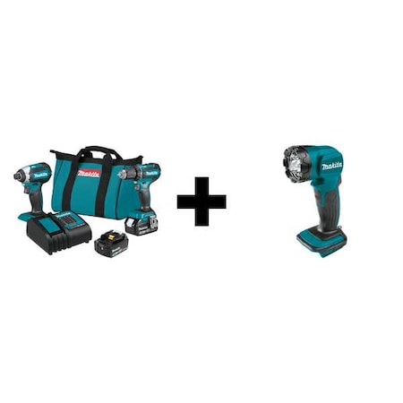 Cordless Combination Kit, 18 V, Includes Batteries (3.0 Ah), Charger & L.E.D. Flashlight MPN:XT281S + DML815