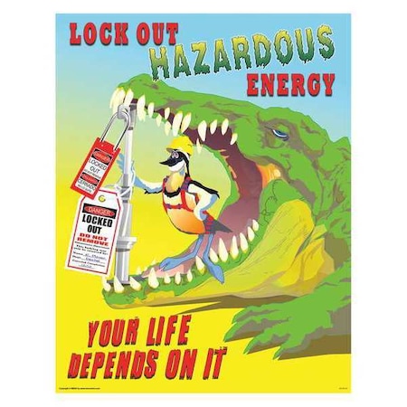 Safety Poster, Lockout/Tagout, Paper, 16 in W, 12 in H MPN:31P-021-02