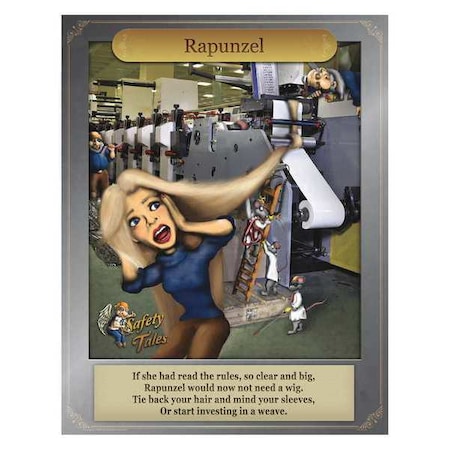 Safety Poster, Rapunzel - Tie Back Hair and Sleeves, Paper, 27 in W, 21 in H MPN:31P-206-01