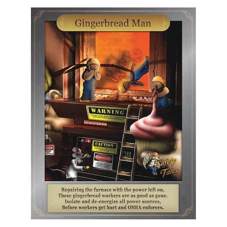 Safety Poster, Gingerbread Man - Power Down Machines, Paper, 27 in W, 21 in H MPN:31P-209-01