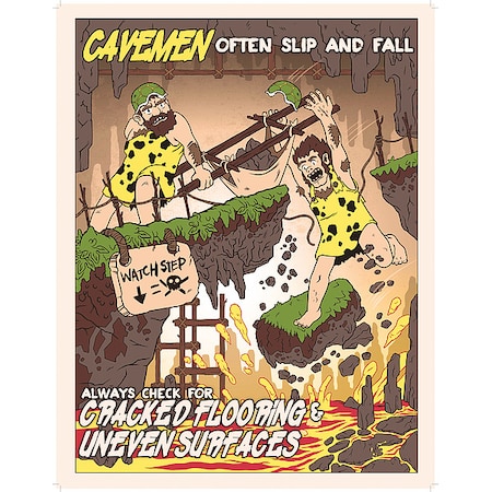 Safety Poster, Caveman - Slippery Surfaces, Paper, 16 in W, 12 in H MPN:31P-618-01