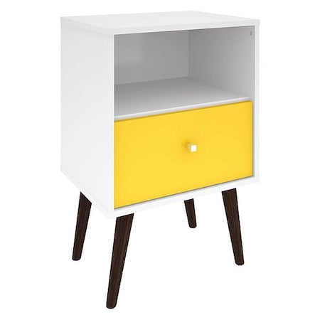 Nightstand, Mid Century, White/Yellow MPN:203AMC63