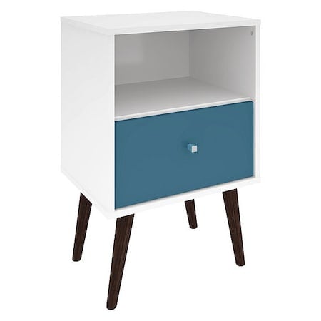 Nightstand, Mid Century, White/Aqua MPN:203AMC64