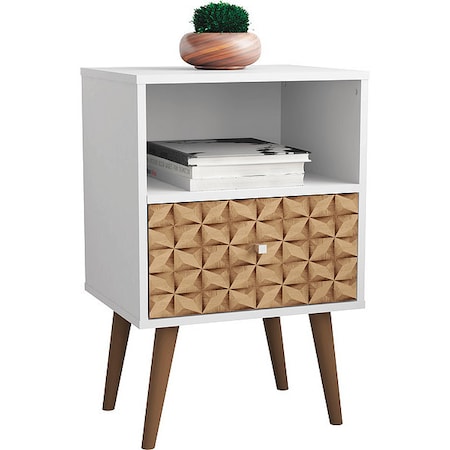 Nightstand, Mid Century, White/Brown MPN:203AMC67