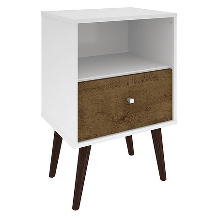 Nightstand, Mid Century, White/Brown MPN:203AMC69