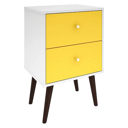 Nightstand, Mid Century, White/Yllw MPN:204AMC63