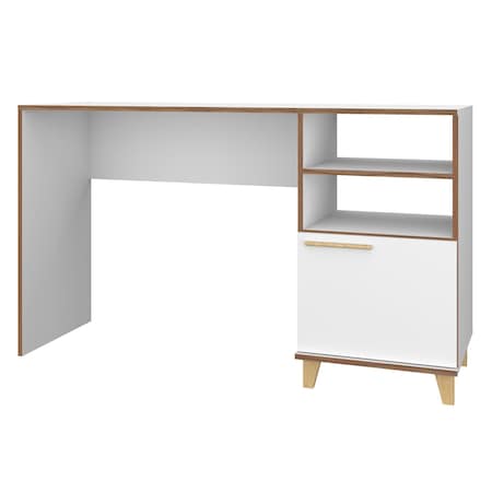 Office Desk Office Desk, 2 Shelf, Mid Century, White, 17.51