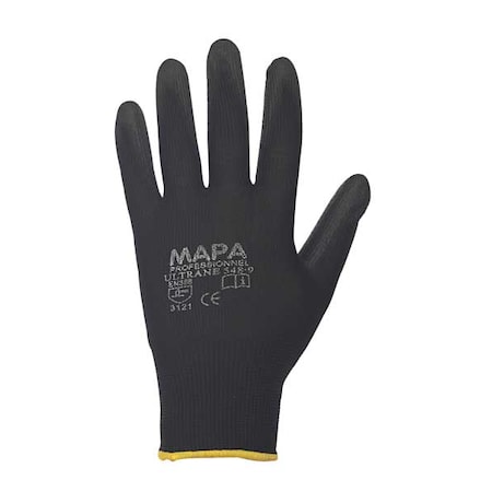 Coated Gloves, Polyurethane, Palm, Not Rated Abrasion Level, Black, XL 1 PR MPN:548