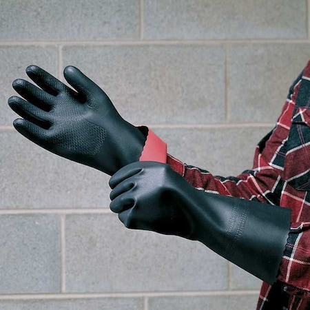 Chemical Resistant Gloves, Neoprene, 14 in L, 22 mil, Black, 10, 1 PR MPN:N-360