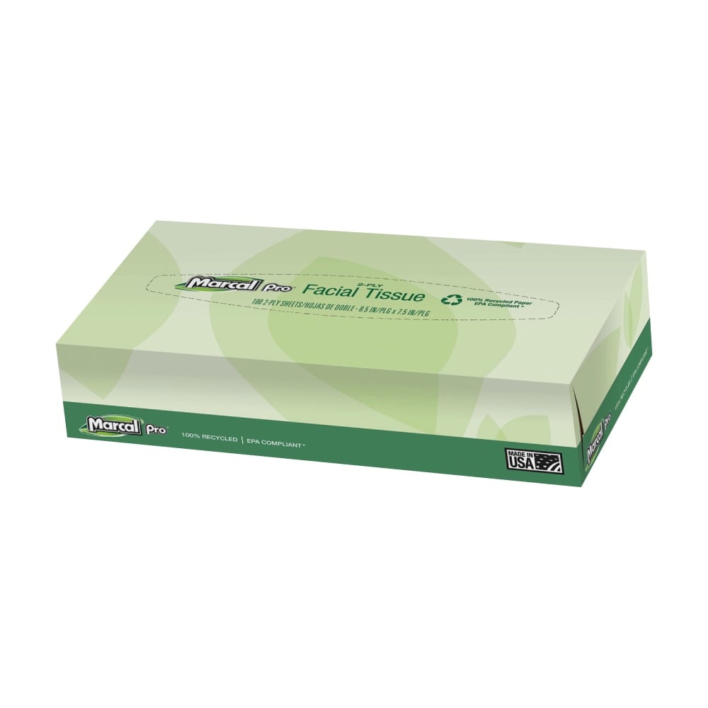 Marcal Pro 2-Ply Facial Tissues, 100% Recycled, White, 100 Tissues Per Box (Min Order Qty 39) MPN:MRC2930