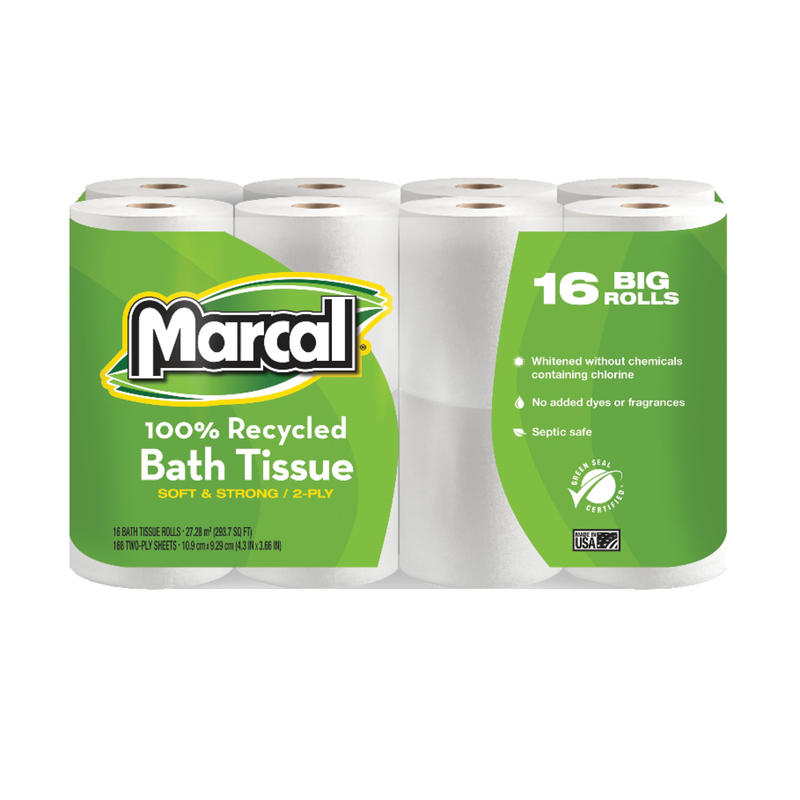 Marcal Small Steps 2-Ply Toilet Paper, 100% Recycled, 168 Sheets Per Roll, Pack Of 16 Rolls (Min Order Qty 5) MPN:16466