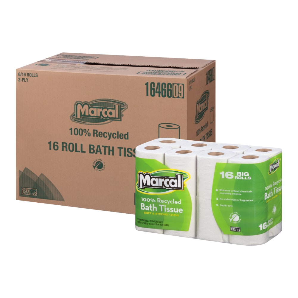 Marcal Small Steps 2-Ply Toilet Paper, 100% Recycled, 168 Sheets Per Roll, Pack Of 16 Rolls MPN:16466CT
