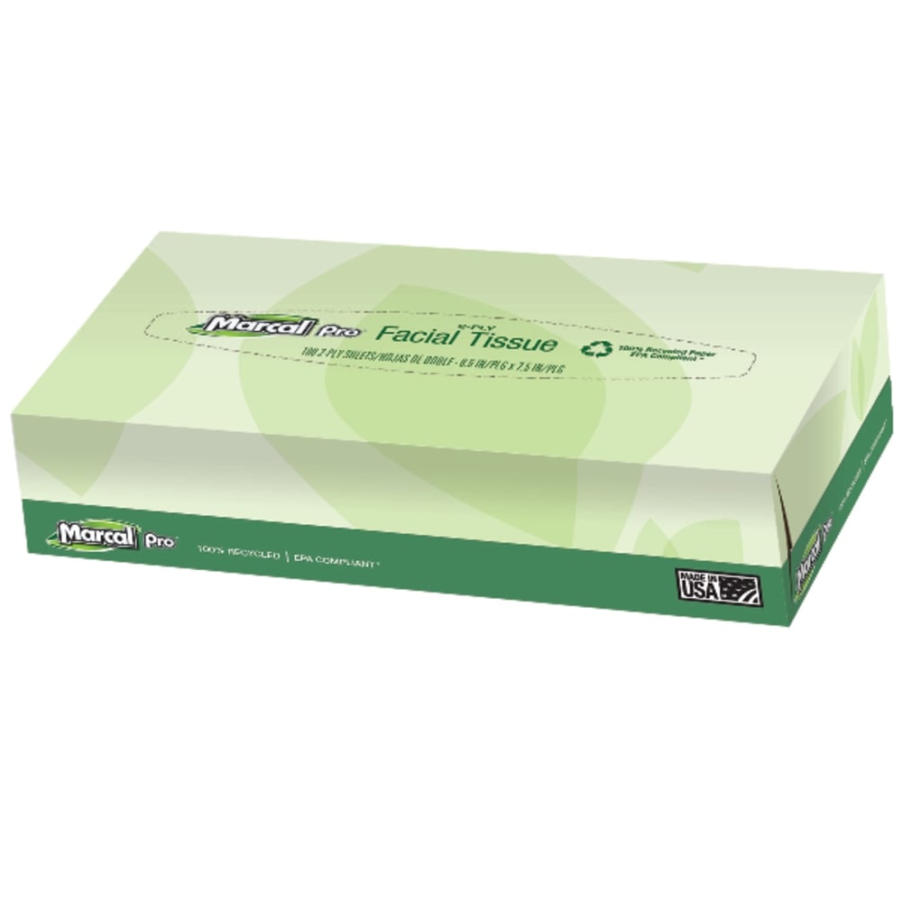 Marcal Pro 2-Ply Facial Tissues, 100% Recycled, White, Box Of 100, 30 Boxes Per Case (Min Order Qty 3) MPN:2930
