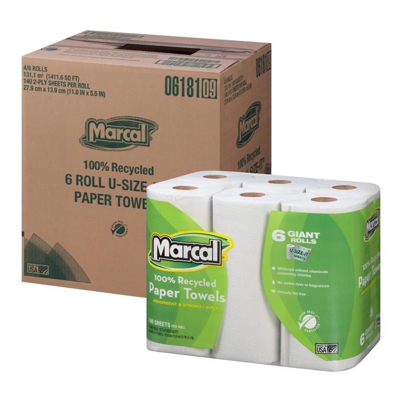 Marcal Quilted 2-Ply Paper Towels, 140 Sheets Per Roll, Pack Of 24 Rolls MPN:6181CT