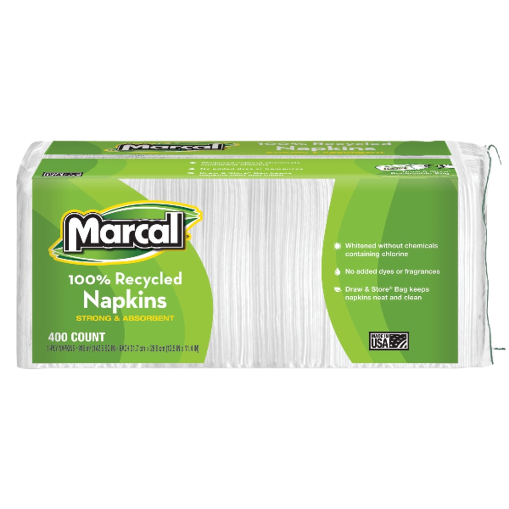 Marcal Luncheon Napkins, 11-3/8inH x 10-1/2inW, 100% Recycled, Pack Of 400 (Min Order Qty 8) MPN:6506