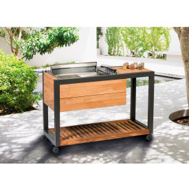 Astella Styles Outdoor Mobile Grill Island 4 Burner Propane Gas Teak/Black KT-INDU+ GRILL ISLAND