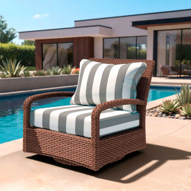 California Umbrella Deep Seat Cushion Fiber Back Foam Seat Olefin Gray White Stripe Fabric 199484074345
