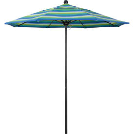 California Umbrella Venture 7.5' Patio Umbrella Black Pole Sunbrella 1A Seville Seaside Fabric ALTO758302-5608