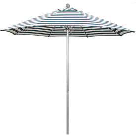 California Umbrella 9' Patio Umbrella Venture Series Silver Pole Olefin Navy/White Cabana Stripe ALTO908002-F96