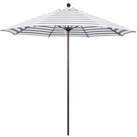 California Umbrella 9' Patio Umbrella Venture Series Bronze Pole Olefin Gray/White Cabana Stripe ALTO908117-F95