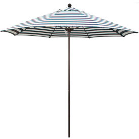 California Umbrella 9' Patio Umbrella Venture Series Bronze Pole Olefin Navy/White Cabana Stripe ALTO908117-F96