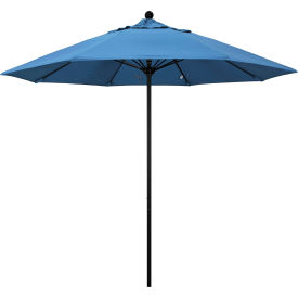 California Umbrella Venture 9' Patio Umbrella Black Pole Olefin Frost Blue Fabric ALTO908302-F26