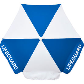 California Umbrella Lifeguard 6' Market Umbrella Silver Pole Olefin White/Blue Alternating Panels ALUS606C002-F04-F03-LIFEGUARD-LOGO-AL-VA