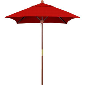 California Umbrella Grove 6' Square Patio Umbrella Wood Pole Sunbrella 2A Jockey Red Fabric MARE604-5403