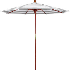 California Umbrella 7.5' Patio Umbrella Grove Series Hardwood Pole Olefin Gray/White CabanaStripe MARE758-F95