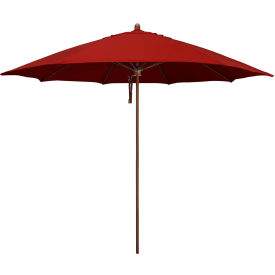 California Umbrella Madera 11' Patio Umbrella Woodgrain Pole Sunbrella 2A Jockey Red Fabric STAF118202-5403
