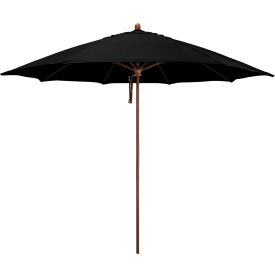 California Umbrella Madera 11' Patio Umbrella Woodgrain Pole Sunbrella 1A Black Fabric STAF118202-5408