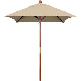 California Umbrella Grove 6' Square Patio Umbrella Wood Pole Sunbrella 1A Antique Beige Fabric MARE604-5422