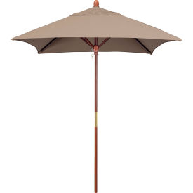 California Umbrella Grove 6' Square Patio Umbrella Wood Pole Sunbrella 1A Taupe Fabric MARE604-5461
