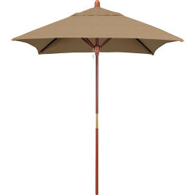 California Umbrella Grove 6' Square Patio Umbrella Wood Pole Sunbrella 1A Heather Beige Fabric MARE604-5476
