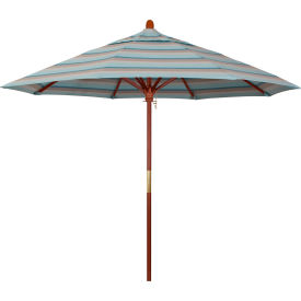 California Umbrella 9' Patio Umbrella Grove Series Hardwood Pole Sunbrella Gateway Mist MARE908-58039