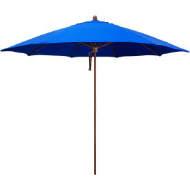 California Umbrella Madera 11' Patio Umbrella Woodgrain Pole Sunbrella 1A Pacific Blue Fabric STAF118202-5401