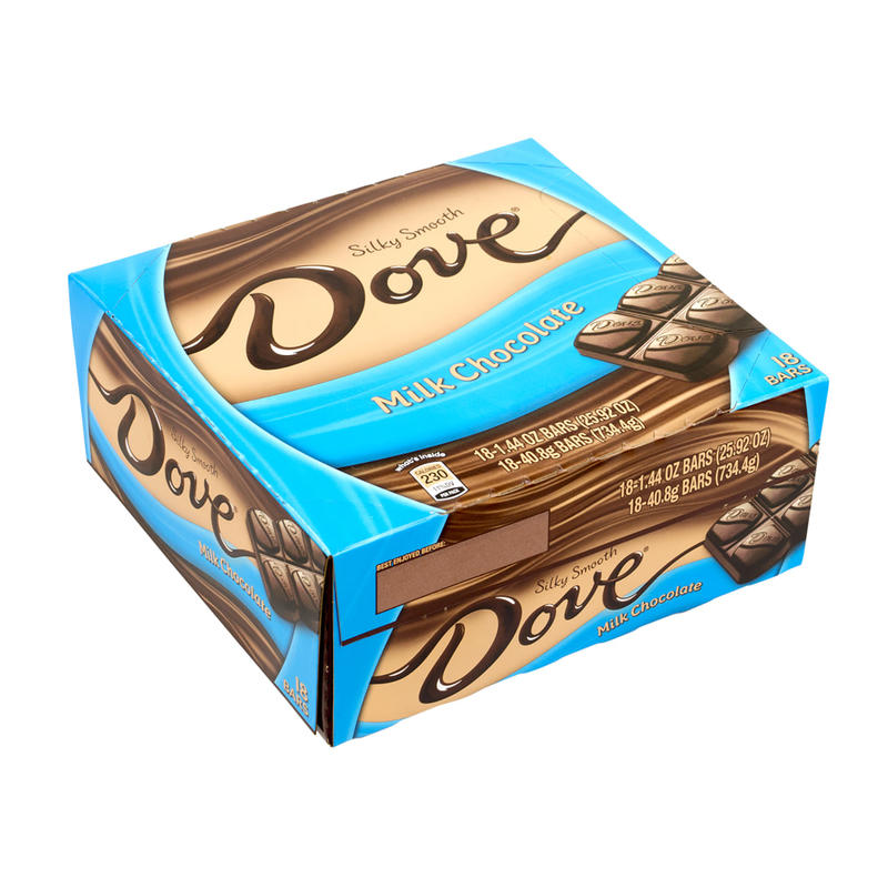 Dove Milk Chocolate Bars, 1.44 Oz, Box Of 18 Bars MPN:551984