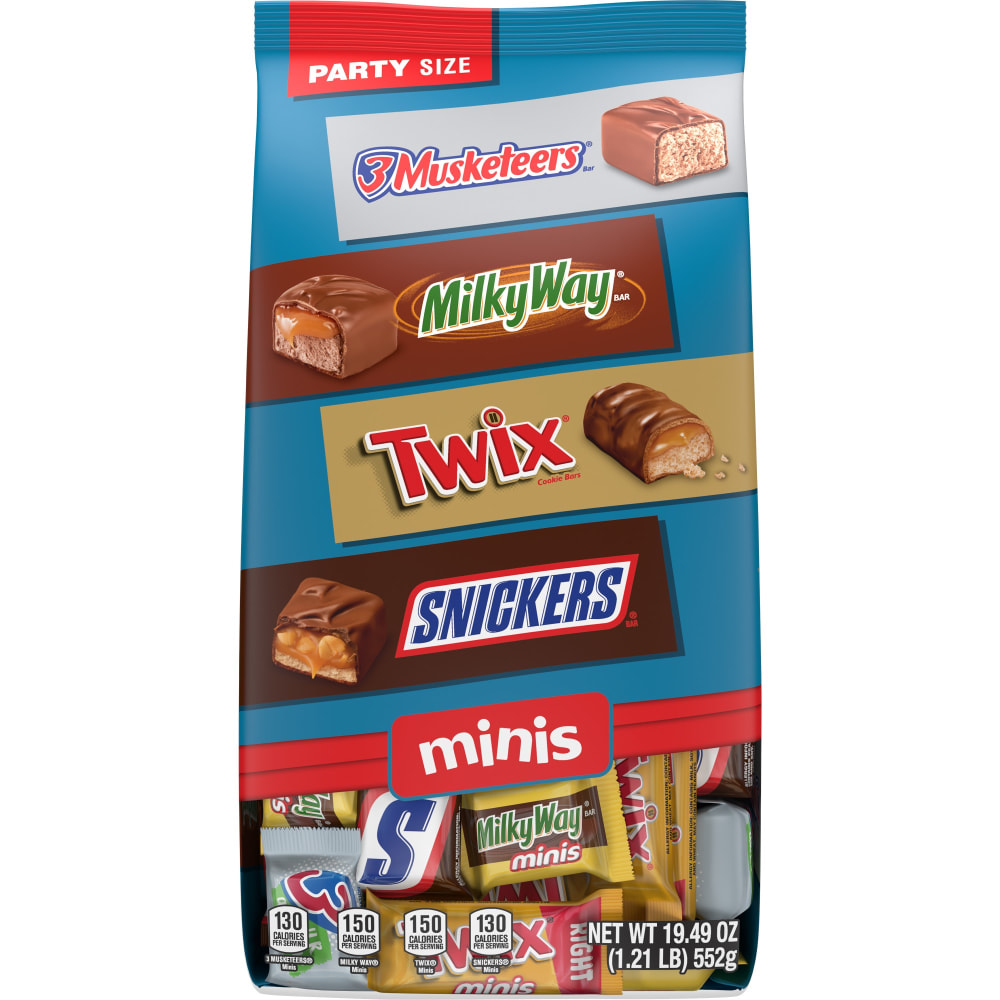 Mars Snickers, Twix, Milky Way & 3 Musketeers Minis Milk Chocolate Bars Variety Pack, 19.49 Oz Bulk Bag MPN:MMM59849