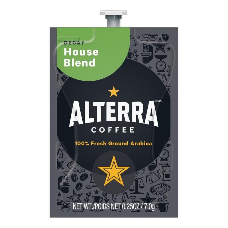 FLAVIA Coffee ALTERRA Single-Serve Coffee Freshpacks, Decaffeinated, House Blend, Carton Of 100 MPN:A187