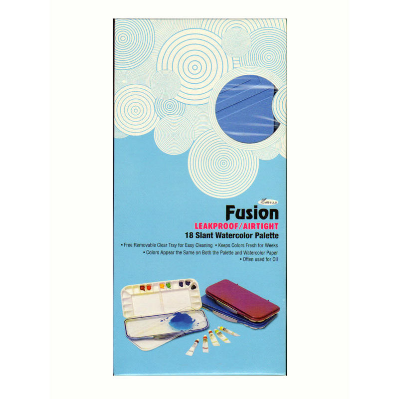 Mijello Fusion Series Airtight Watercolor Palette, Reusable, 18 Wells, 10 1/2in x 5in x 7/8in, White and Blue MPN:92-WP3018B