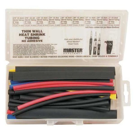 Heat Shrink Tube, Thin Wall, 2:1 I.D. Shrink Ratio, Black, Blue, Red, Yellow, 6 in MPN:10061