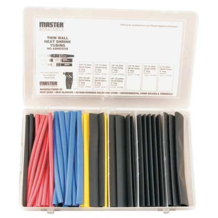 Heat Shrink Tube, Thin Wall, 2:1 I.D. Shrink Ratio, Black, Blue, Red, Yellow, 6 in MPN:10062