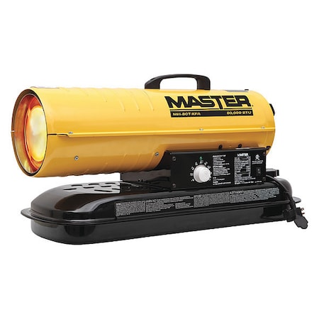 Portable Oil and Kerosene Torpedo Heater, 75, 000 BtuH, Diesel, Kerosene, 240 cfm, 5 gal MPN:MH-80T-KFA