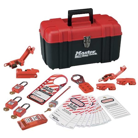 Portable Lockout Kit, Electrical Focus Assortment, 3 Thermoplastic Keyed-Alike Padlocks, Red MPN:1457E410KA